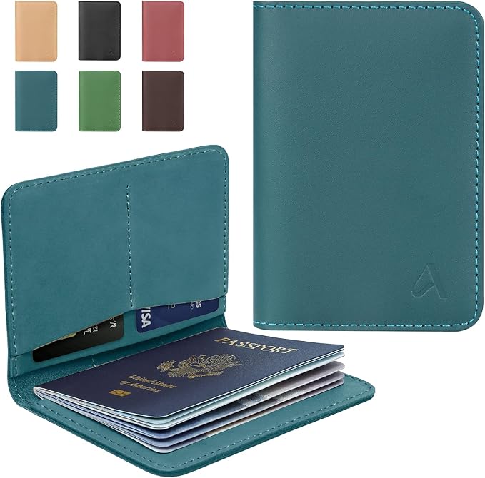 ALLIVE Passport Holder for Travel Women Men,Genuine Leather Passport Cover Wallet,Travel Must Haves Airport Essentials Travel Gifts Blue