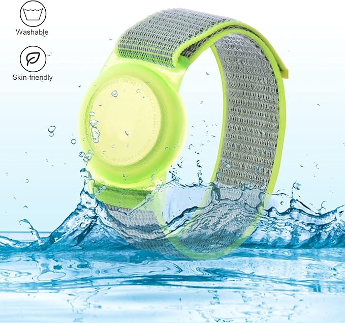 Kids Wristband Compatible with Apple AirTag, Protective Case for Air Tag GPS Tracker Holder with Nylon Bracelet, Adjustable Anti Lost Watch Band for Toddler Child Elder(Yellow)