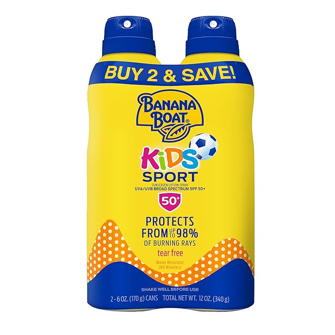 Banana Boat Sport Kids Sunscreen Spray SPF 50, Twin Pack | Spray Sunscreen for Kids, Childrens Sunblock SPF 50, Oxybenzone-Free, 6oz each