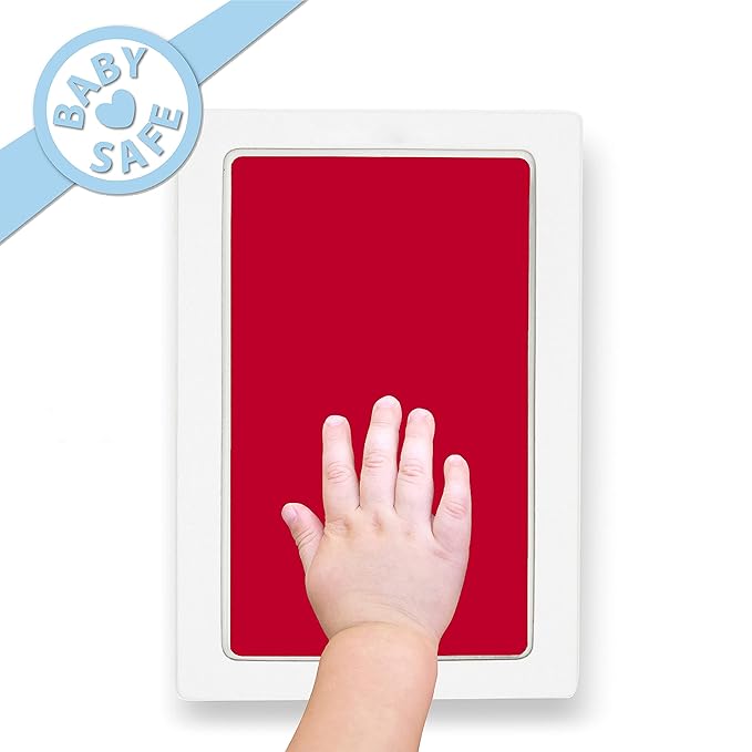 Extra Large Clean Touch Ink Pad for Baby Handprints and Footprints – Inkless Infant Hand & Foot Stamp – Safe for Babies, Doesn’t Touch Skin – Perfect Family Memory or Gift by Tiny Gifts, Red
