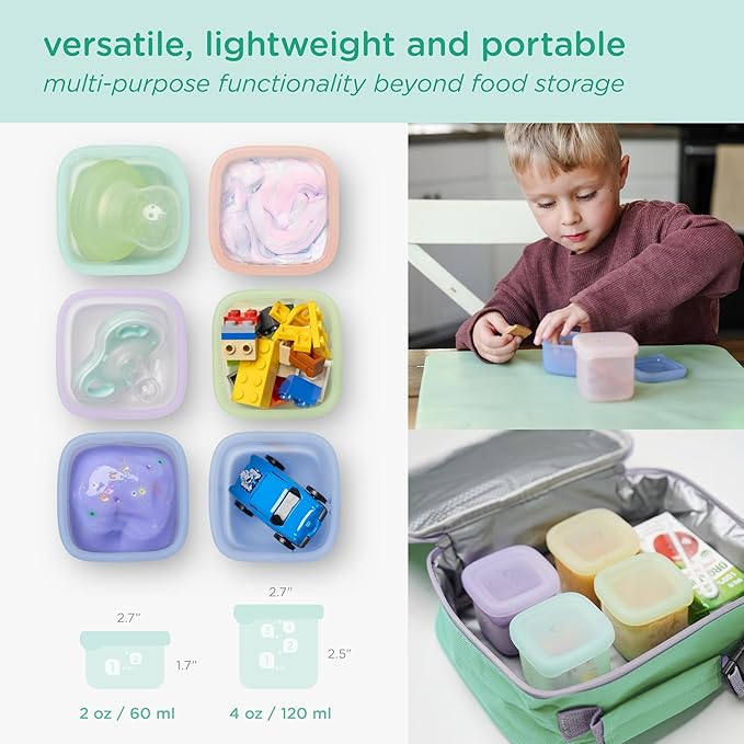 Olababy Clear Sense Silicone Storage Containers 4pk for Baby Food, Snacks, Formula, Puree, Sauce & More | Micro Plastic & BPA-Free | Daycare Essentials for Toddlers and Kids (Lilac, 4 oz / 120 ml)
