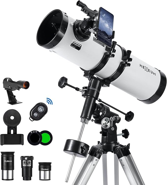 Telescope 130EQ Astronomical Reflector Telescopes - Manual Equatorial Telescope for Adults Astronomy. Comes with 2X Barlow Lens Phone Adapter and Moon Filter, Wireless Control