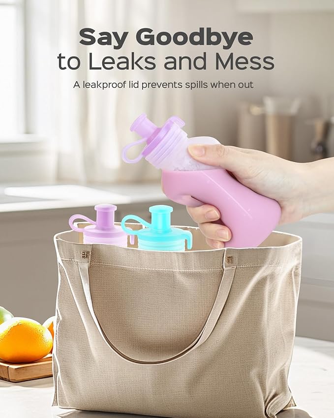 Silicone Reusable Baby Food Pouches with Straws, 8 Pack Leakproof Refillable Squeeze Pouches, Dishwasher, Freezer, Microwave Safe, 5OZ Baby Food Storage for Homemade Puree, Yogurt