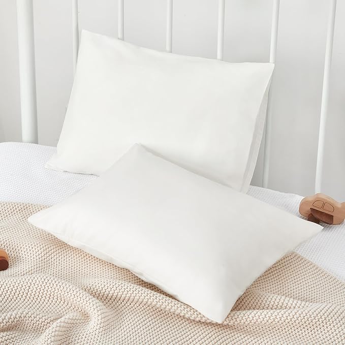 TILLYOU Toddler Pillowcase 2 Pack with Envelope Closure,13" x 18" Silky Soft Microfiber Travel Kids Pillow Cases for Boys and Girls,Pure White