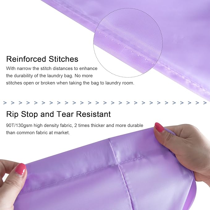 Polecasa Heavy Duty Large Laundry Bag with 130gsm Tear Resistant Fabric and Handles, Easy to Carry Durable Dirty Clothes Drawstring Bag, Perfect for College Dorm, Travel, 2 Pack 28”x36”,Purple