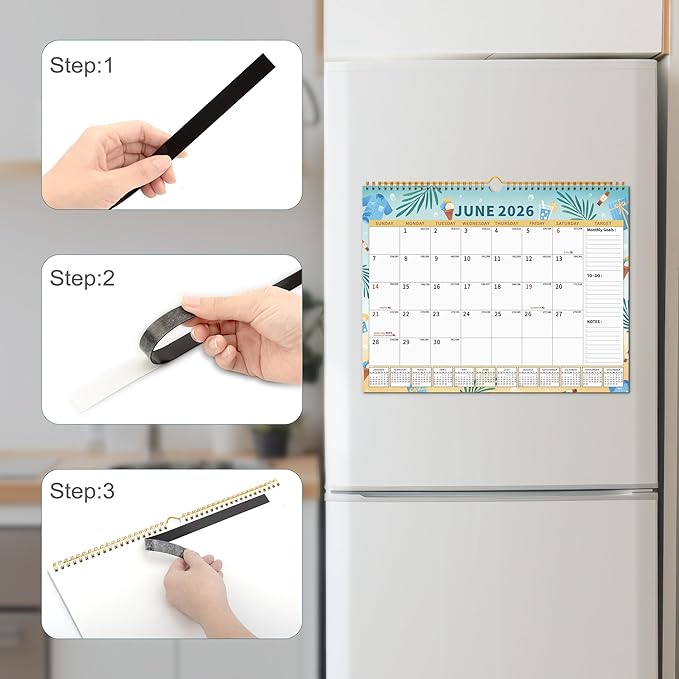 2025-2026 Calendar, 18 Month Wall Calendar 2025-2026 Hanging Spiral Bound Magnetic Fridge Desk Calendars 15" x 12", Jul 2025 - Dec 2026, A- Small Colorful