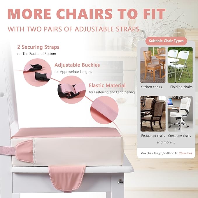 Booster Seat for Kitchen Chair with Adjustable Straps, Toddler Booster Seats for Dining Table Portable for Travel Camping Eating, Booster Cushion for Table for Baby Child Infant Kid Boy Girl