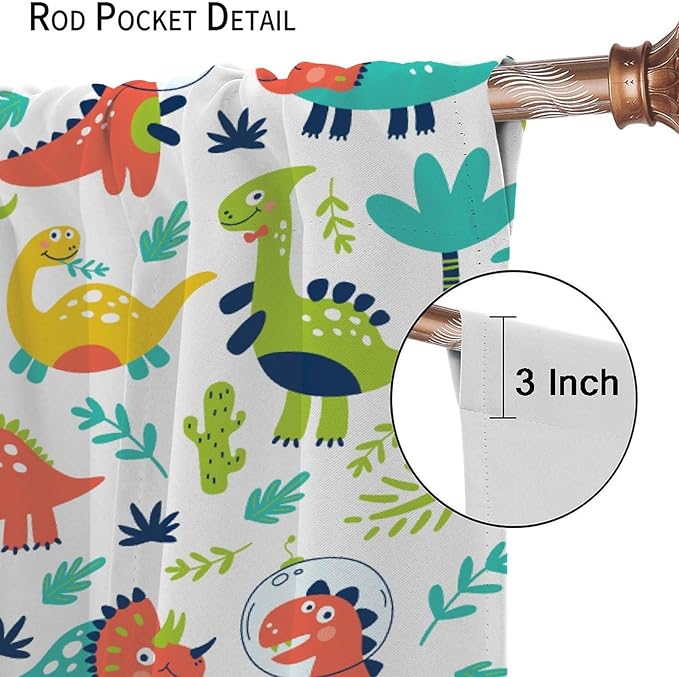 Rustic Dinosaurs Curtains Colorful Dino Kids Boys Cartoon Cute Cool Funny Decor Printed Blackout Rod Pocket Window Drapes for Living Room Bedroom W21xL45in Decor