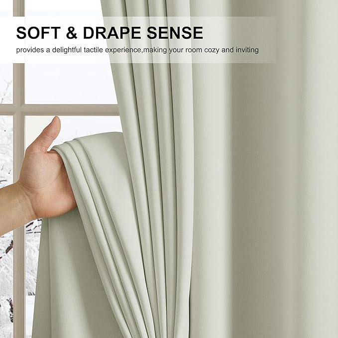 NICETOWN Farmhouse Curtains for Living Room, Blackout Thermal Insulated Sliding Door Curtains for Patio Glass Door, Grommet Soundproof Smart Drapes for Office, 1 Pair, 52" W x 95" L, Light Beige