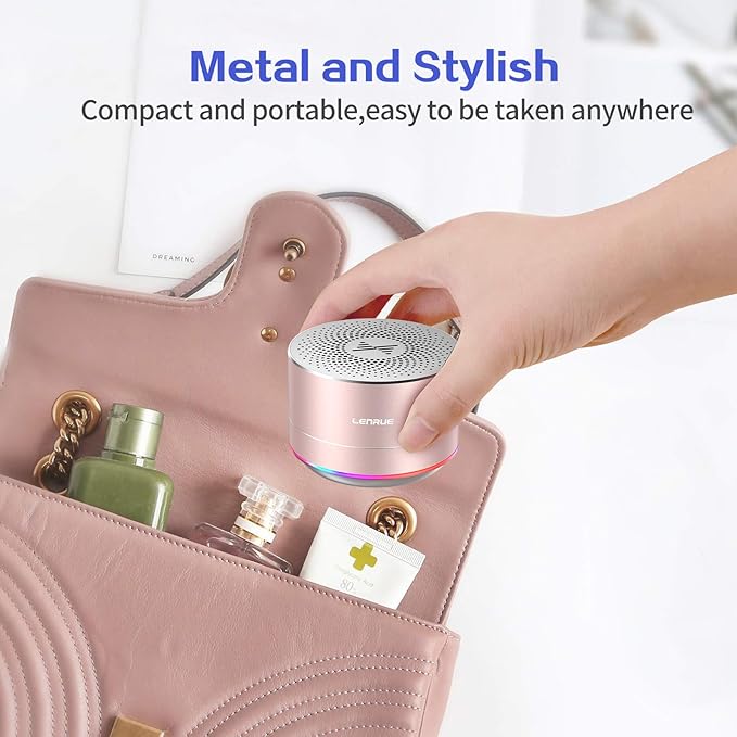 LENRUE Portable Wireless Bluetooth Speaker with Built-in-Mic,Handsfree Call,AUX Line,HD Sound and Bass for iPhone Ipad Android Smartphone and More (Pink+case)