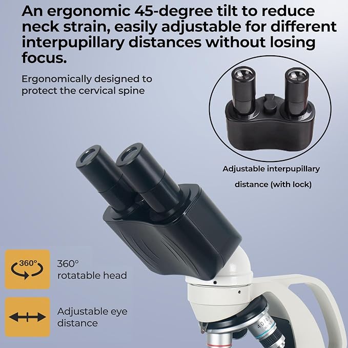 [Cost-Effective] Binocular Microscope, Vabiooth Lab Compound Binocular Microscope 40X-2500X Magnification with Two-Layer Mechanical Stage, Wide-Field 10X and 25X Eyepieces, Abbe Condenser, Metal Body