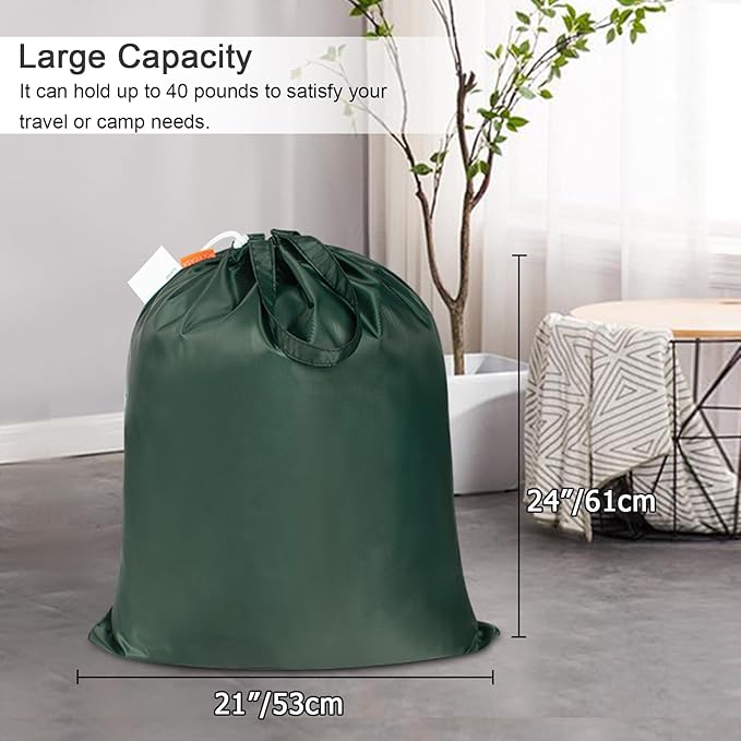 Polecasa Small Heavy Duty Laundry Bag with 130gsm Tear Resistant Fabric and Handles, Easy to Carry Durable Dirty Clothes Drawstring Bag, Perfect for College Dorm, Travel 21”x24”, Green