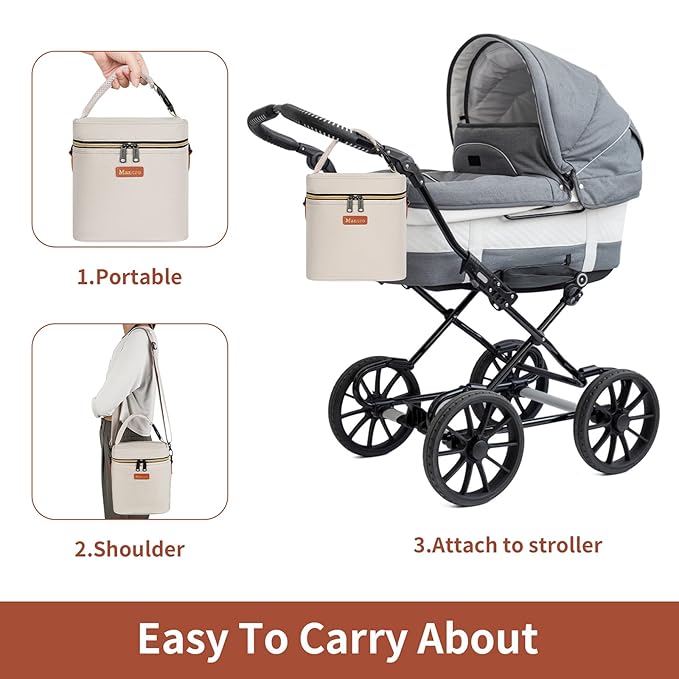 Mancro Breastmilk Cooler Bag for Travel, Fits 4 Baby Bottles Up to 9 Ounce, Baby Bottle bag with Ice Pack, Insulation Breast Milk Cooler Travel, Cream