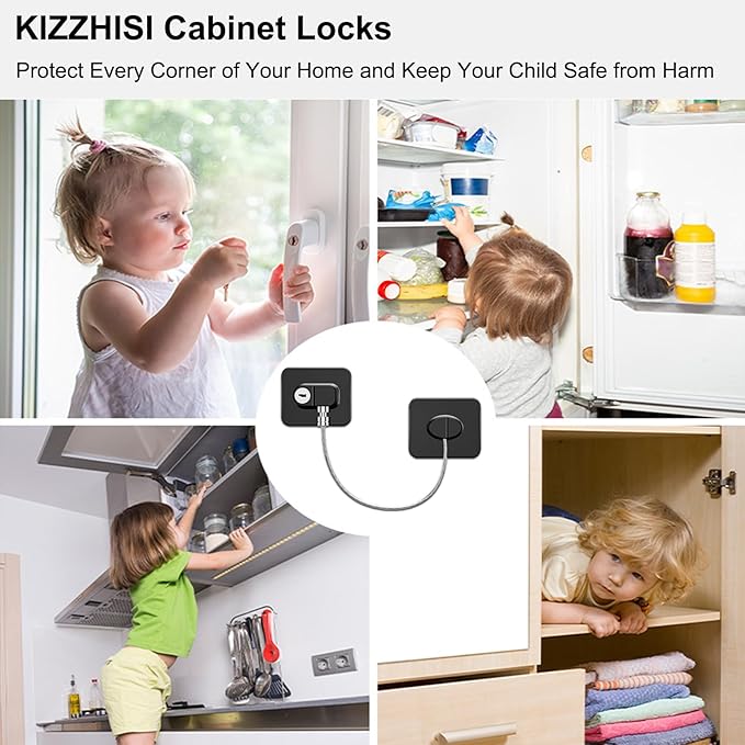 Fridge Lock (2 Pack),Refrigerator Lock with Keys,for Fridge, Cabinet Locks, Drawers, Dishwasher, Toilet and Child Safety Cabinet Locks, 3M Adhesive No Drilling (Black)