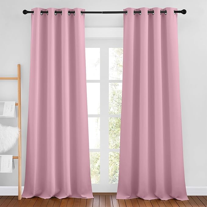 NICETOWN Crystal Pink Blackout Curtains for Living Room, Grommet Thermal Insulated Window Drapes Room Divider Blinds Sound Reducing for Living Room, W46 x L102, 2 Pieces