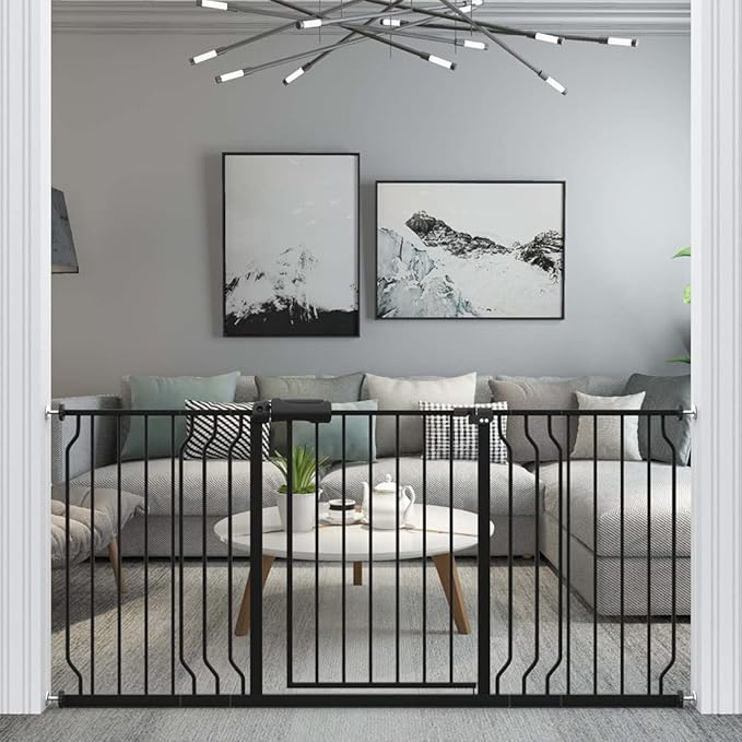 WAOWAO Baby Gate 66.93-71.65" Extra Wide Pressure Mounted Walk Through Swing Auto Close Safety Black Metal Toddler Kids Child Dog Pet Puppy for Stairs,Doorways,Kitchen