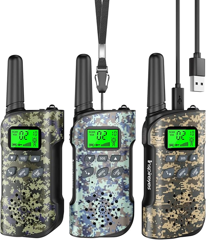 Walkie Talkies for Kids Rechargeable,Toys for Boys and Girls Ages 3-12, 3 Pack Long Range 2-Way Radios, Birthday Gifts,Christmas Stockings, Outdoor Play, Family Games, Hiking Camping Gear