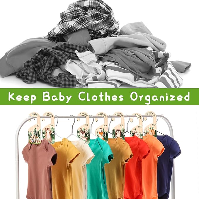 Animals Baby Closet Dividers, 7PCS Wooden Baby Clothes Dividers for Closet Organizers, Newborn to 24 Months Home Animals Theme Nursery Clothes Decor