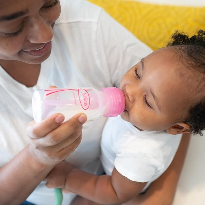Dr. Brown's Natural Flow Anti-Colic Options+ Narrow Baby Bottle, 4 oz/120 mL, with Level 1 Slow Flow Nipple, Pink, 0m+, 4 Pack