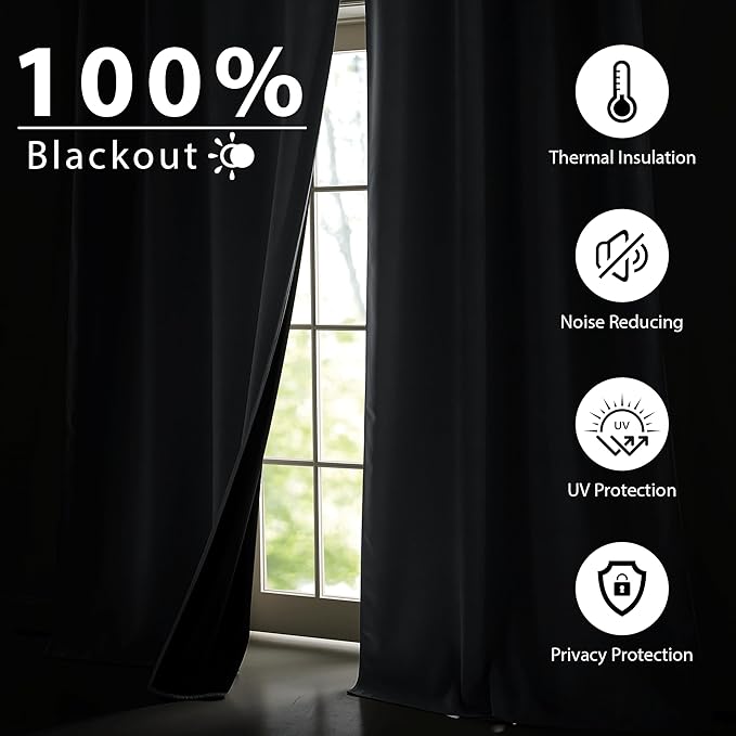 NICETOWN Grey Blackout Curtains for Bedroom 52 X 84 Inch Long 2 Panels Set Light Room Darkening Plylux Drapes for Living Room, Soundproof Thermal Insulated Grommet Window Treatment