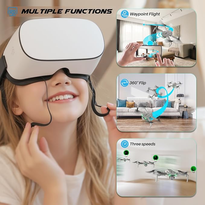 Drone With Camera 1080P for Kids And Adults, RC Quadcopter with Altitude Hold, Mini Drone With One Key Start, Waypoint Fly, Headless Mode, 3D Flip, 3 Speeds, Remote Control Drone for Beginners