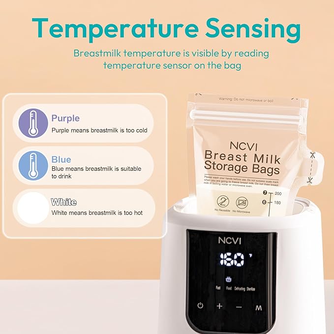 NCVI 4+7 oz Breastmilk Storage Bag Freezer for 0-3 Months, Breast Milk Feeding Bag with Temp-Sensing, Doubled-Sealed, Self Standing, Easy Pour Spout, BPA-Free, 4oz(70count)+7oz(30count)