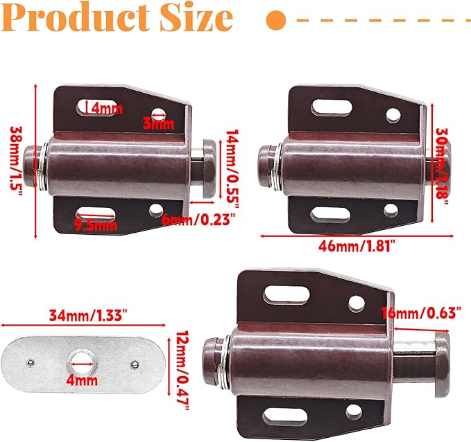 2 Pack Cabinet Magnetic Touch Latch, Push to Open Catches Magnet Push Release Latches Hardware for Kitchen Cabinet Drawer Cupboard Closet Door (Brown)