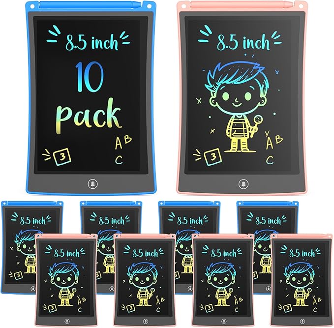 TEKFUN 10 Pack LCD Writing Tablet with Stylus, 8.5in Erasable Doodle Board Mess Free Drawing Pad for Kids, Car Trip Educational Toys Birthday Christmas Gift for 3 4 5 6 7 Girls Boys