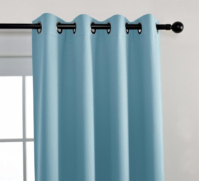MIUCO Blackout Curtains Room Darkening Curtains Textured Grommet Panels for Living Room 2 Panels 52x84 Inch Long Sky Blue