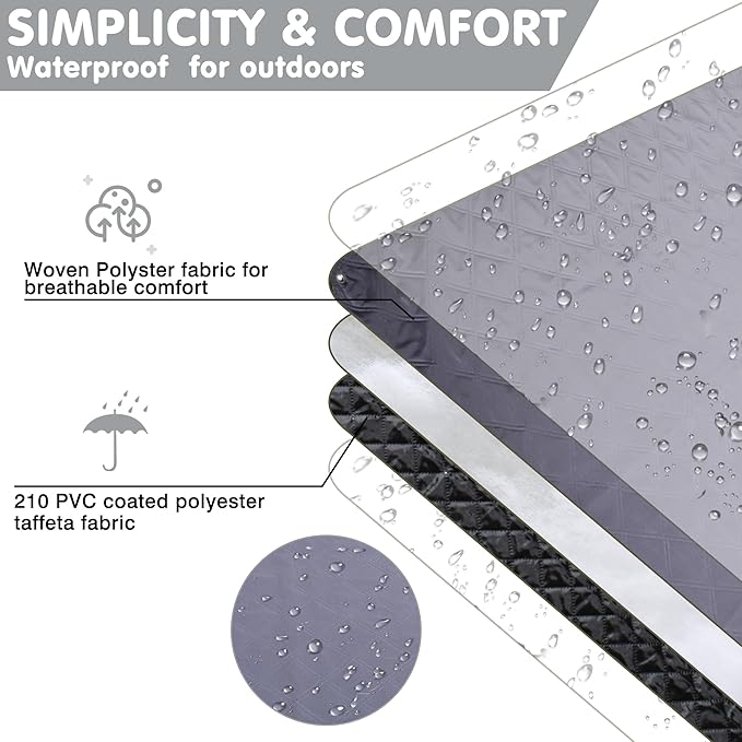 Waterproof Picnic Blanket 80 * 80 in Portable with Carry Strap for Beach Mat or Family Outdoor Camping Party, Park Blanket for Grass Park, Hiking, Travel