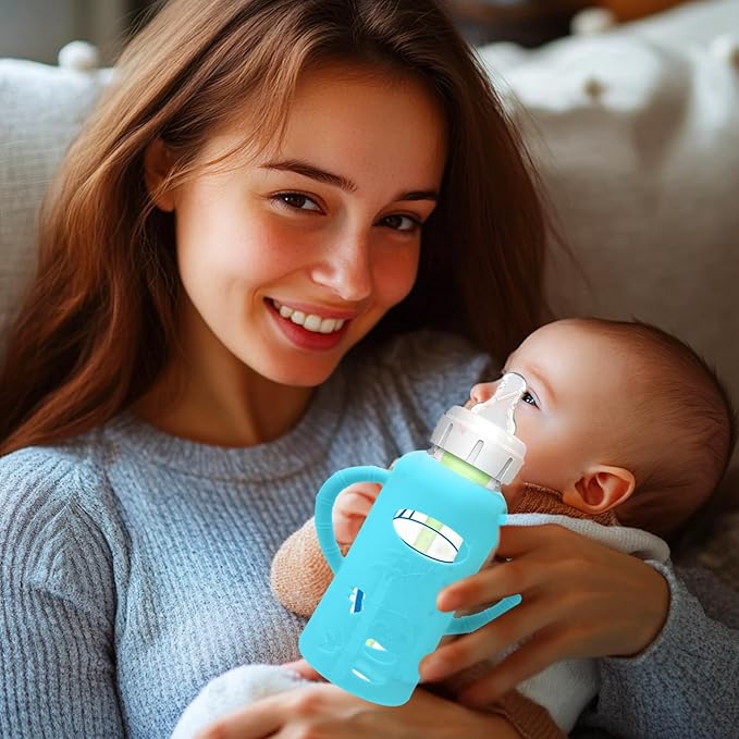 4 Pack Silicone Sleeves for Dr. Brown's Glass Baby Bottles - Drop Protection Baby Bottle Sleeves,Compatible with Dr. Brown's Newborn Glass Bottles,with Silicone Handles,8 oz