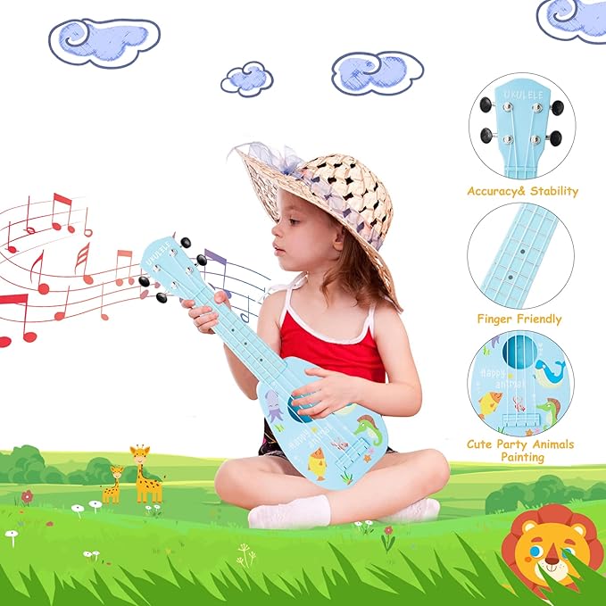 YOLOPARK 17" Kids Toy Guitar for Girls Boys, Mini Toddler Ukulele Guitar with 4 Strings Keep Tones Can Play for 3, 4, 5, 6, 7 Year Old Kids Musical Instruments Educational Toys for Beginner (Blue)