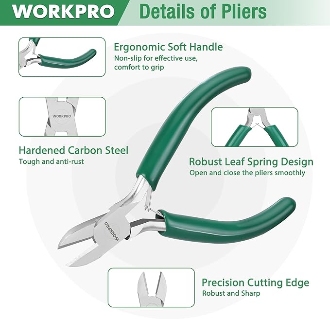 WORKPRO Jewelry Pliers Set, 3 Pack Jewelry Making Tool Kit- Needle Nose Plier/Chain Nose Plier, Round Nose Plier and Wire Cutter for Charm Bracelet, Jewelry Repair, DIY Crafts, Jewelry Making Supplies