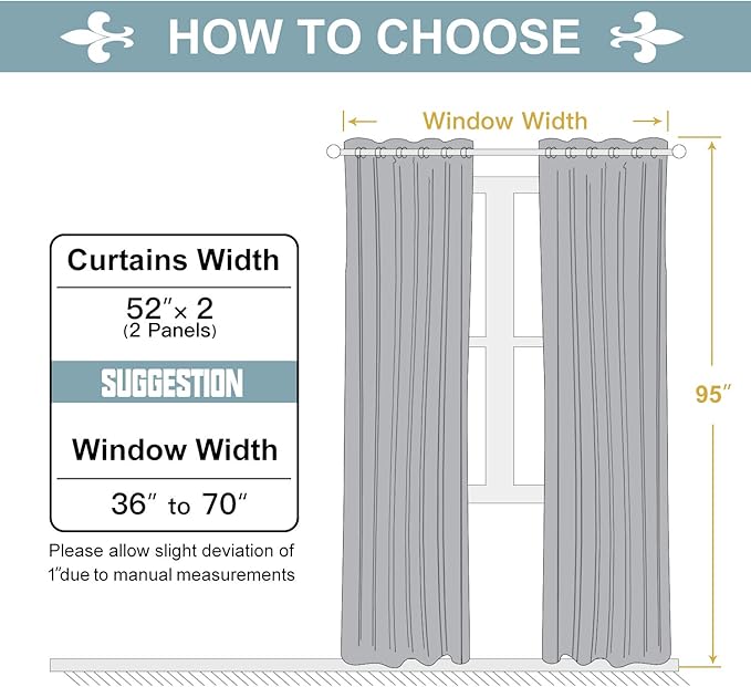 ChrisDowa 100% Blackout Curtains for Bedroom with Black Liner, 2 Thick Layers Total Blackout Thermal Insulated Grommet Long Window Curtains 2 Panels Set (Greyish White, 52 x 95 Inch)