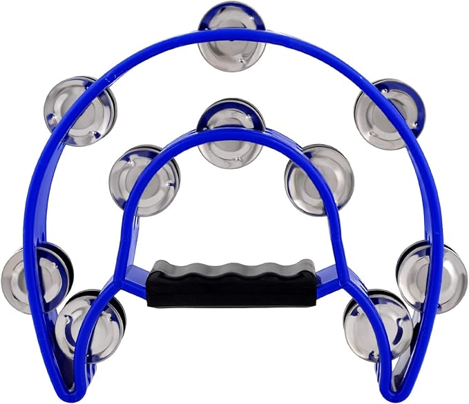 EastRock Double Row Tambourine,Metal Jingles Hand Held Percussion-Half Moon Tambourine for Adults, KTV, Party BLUE