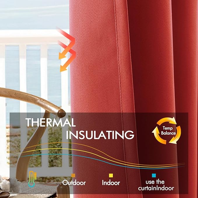 ANRODUO Back Tab Blackout Curtains for Bedroom Living Room, Rod Pocket Pinch Pleated Thermal Insulated Room Darkening Curtains 63 Inches Long 2 Panels, Burnt Orange, 42 x 63 Inch