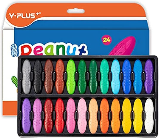 YPLUS Peanut Crayons for Kids, 24 Colors Washable Toddler Crayons, Non-Toxic Baby Crayons for ages 2-4, 1-3, 4-8, Coloring Art Supplies