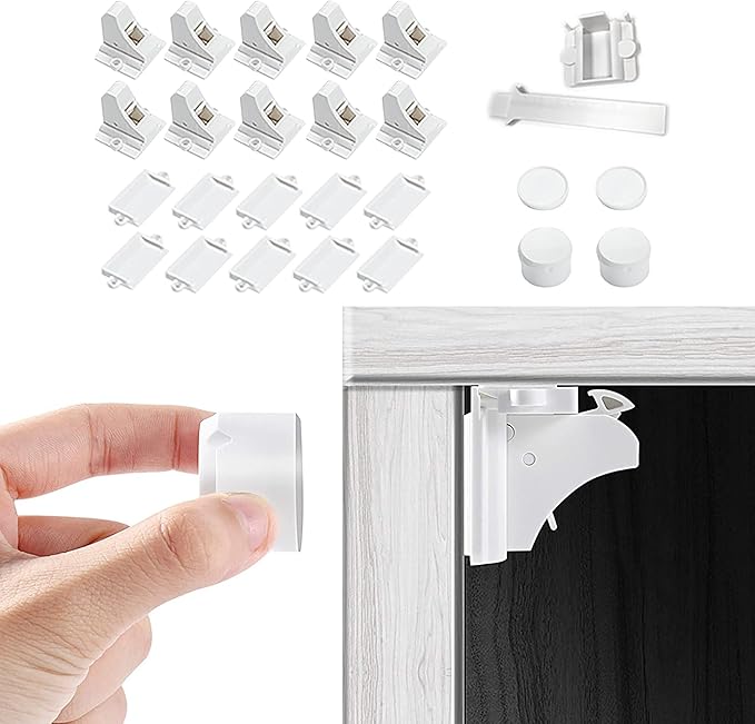 Vmaisi Adhesive Magnetic Locks for Cabinets & Drawers (10 Locks and 2 Keys)