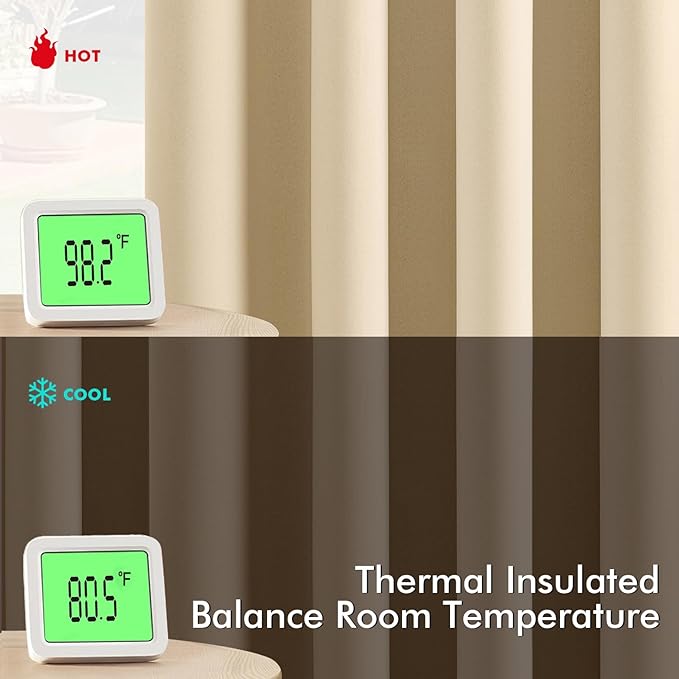 MIULEE Cream Beige Blackout Curtains for Bedroom Living Room 72 Inches Long 2 panels, Thermal Insulated Room Darkening Drapes Solid Grommet Noise Reducing Light Blocking Window Curtains W40 x L72 Inch