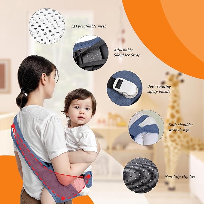 Baby Carrier Newborn to Toddler-Adjustable Baby Sling Carrier,Toddler Carrier for 25-60lbs,Comfortable Toddler Sling for Hands-Free Carrying (Blue)