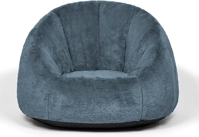 N&V Small Bean Bag Chair for Kids, Children Mini Bean Bag Sack, Foam Filling, Includes Removable and Machine Washable Cover, 27in, Soft Faux Fur (Blue)