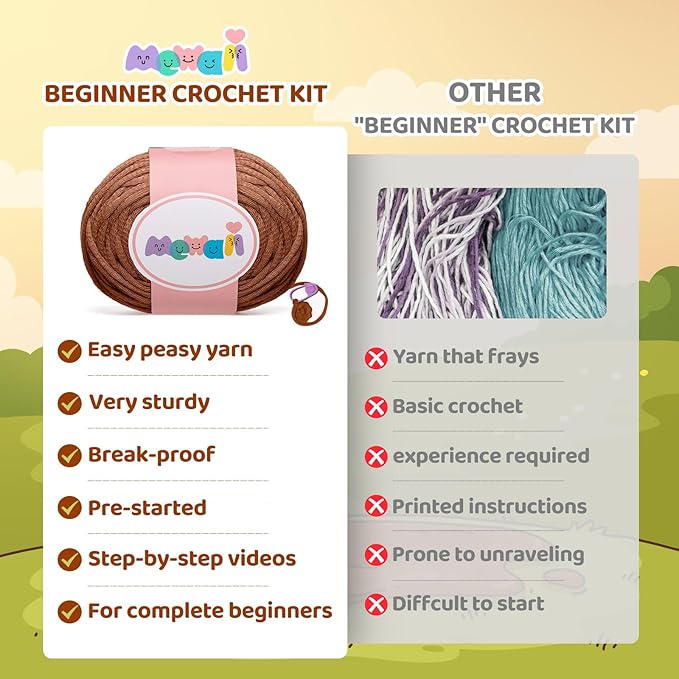 Mewaii Crochet Kit for Beginners Level 3 with 40% Extra Eco-Friendly Pre-Started Easy Yarn, Step-by-Step Video Tutorials for Adults and Kids (Highland Cow)