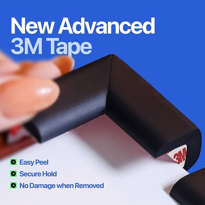 Baby Proof Corners & 15ft Edges with Furniture Corner & Edge Safety Bumpers, Impact-Absorbent Bumper & 4 Foam Corner Protectors, Cushy, Thick, Odorless Table Edge Protectors for Baby, Child | Black