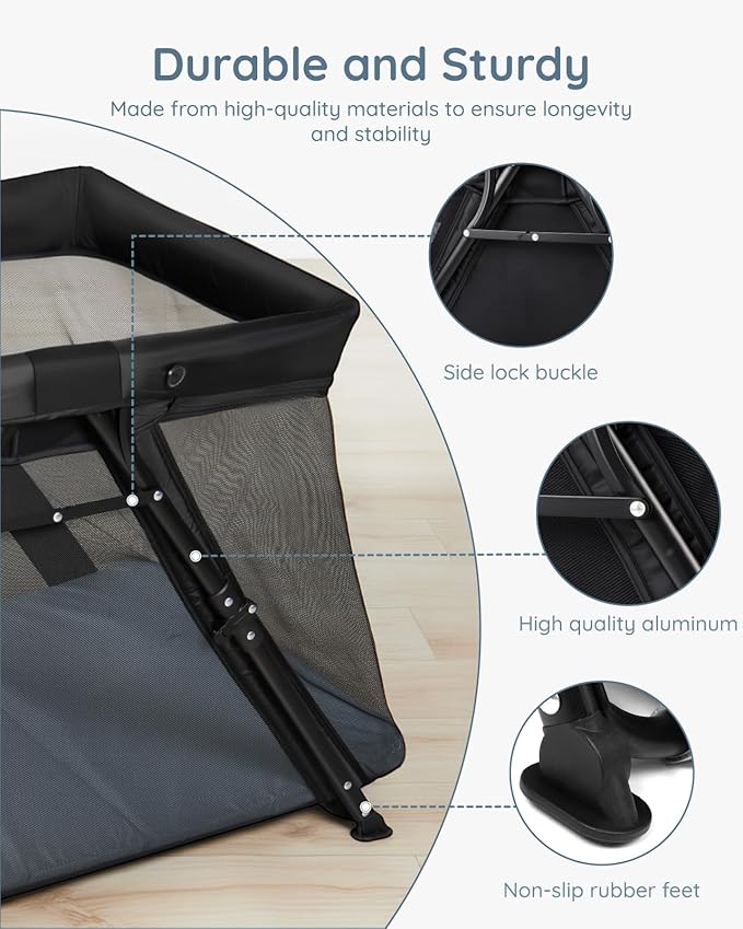 Lilian&Gema 2-in-1 Travel Crib, Portable Crib with Backpack, Lightweight Baby Travel Playpen, Foldable Play Yard with Thick Mattress for Babies & Toddlers, Baby Travel Essential