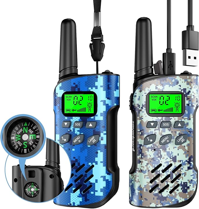 Walkie Talkies for Kids Rechargeable,Toys for Boys and Girls, 2 Pack Long Range 2-Way Radios, Birthday Gifts,Christmas Stockings, Outdoor Play, Family Games, Hiking Camping Gear