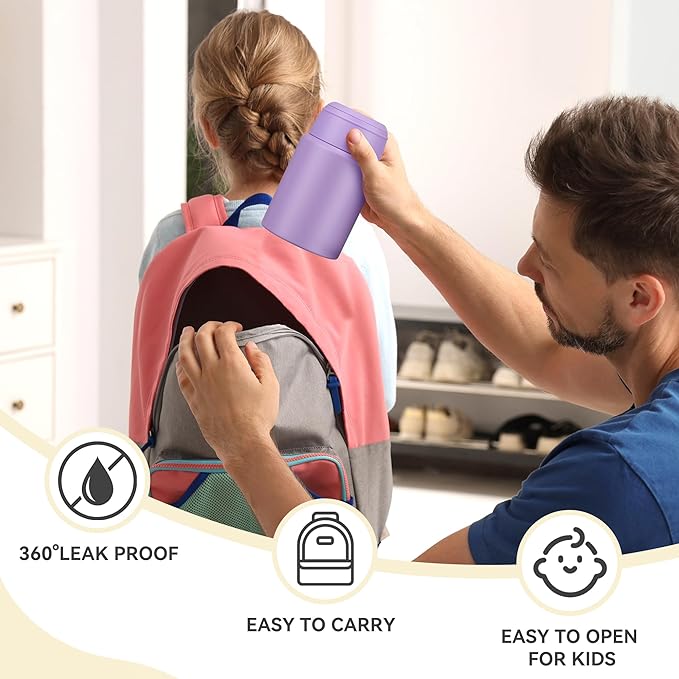 Soup Thermo for Hot Food Kids 16oz Insulated Food Jar Leakproof Thermo Lunch Container for Kids Wide-Mouth Stainless Steel Lunch Box for School with Handle Folding Spoon(3+)