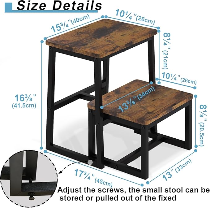 Step Stool for Adults & Kids,Holds up to 500Lb,3 in1 Heavy Duty Sturdy Wooden 2 Stepstool for Kichen/Bathroom/High beds, Metal Frame, Non-Slip Pads