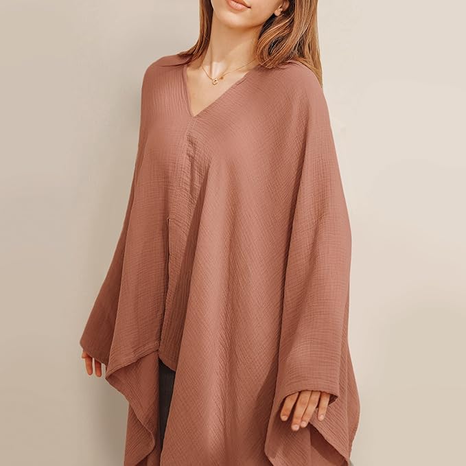 Konssy Muslin Nursing Cover for Breastfeeding, 360° Full Privacy Breathable 100% Cotton Breastfeeding Cover, Multi-use Carseat Canopy(Chestnut)