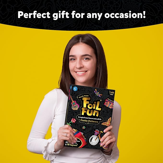 Skillmatics Foil Fun - Pretty Patterns, 18 DIY Magnets Mess-Free Art, Colorful Creative Party Activity, Craft Kits, 60+ Foam Stickers, Gifts for Kids, Teens, Adults, Families