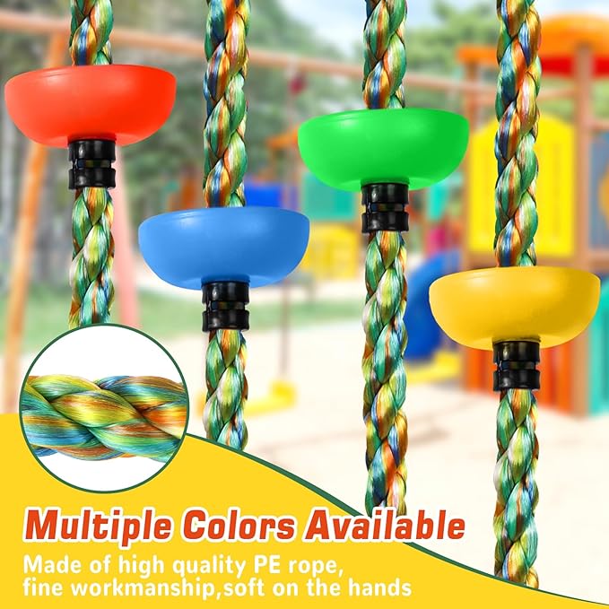 Tree Swing Climbing Rainbow Rope, Heavy Duty Swing Disc Seat Replacement for Kids with Hanging Strap and Platform Carabiners Indoor/Outdoor Playground Accessories (Green)